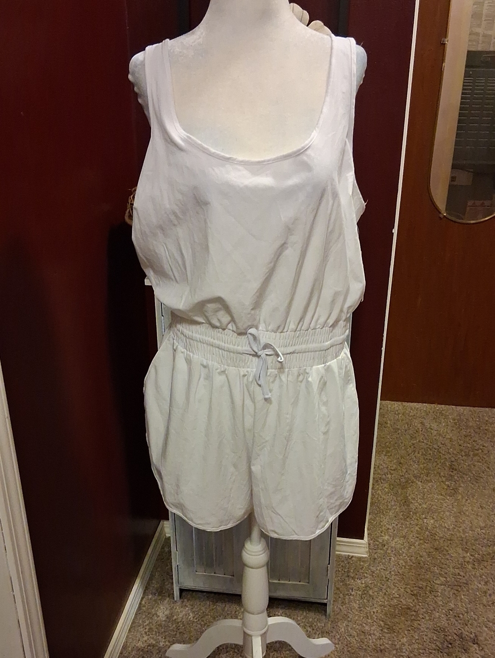 Abercrombie & Fitch White Sleeveless Drawstring Romper